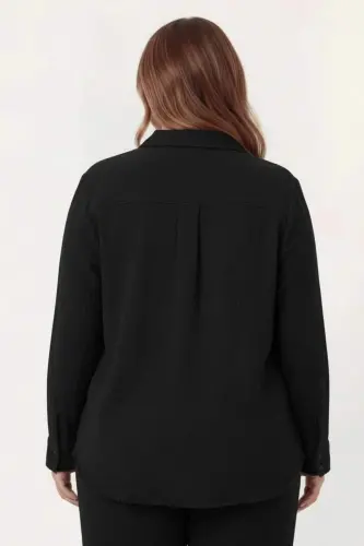 Müslin Kumaş Büyük Beden Gömlek Siyah - 6