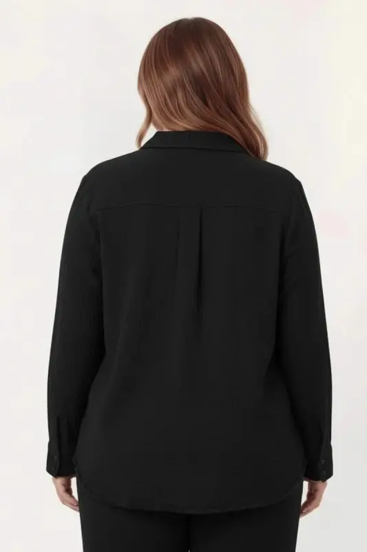 Müslin Kumaş Büyük Beden Gömlek Siyah - 6