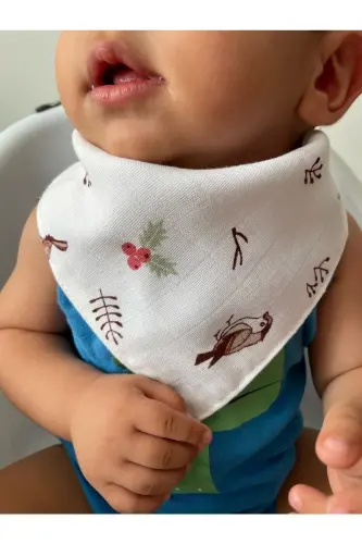 Müslin Kumaş Çıtçıtlı Bebek Salya Önlük & Fular (4 ADET) - RUNBABY (1)