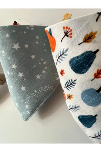 Müslin Kumaş Çıtçıtlı Bebek Salya Önlük & Fular (4 ADET) - RUNBABY (1)