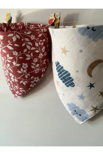 Müslin Kumaş Çıtçıtlı Bebek Salya Önlük & Fular (4 ADET) - RUNBABY (1)