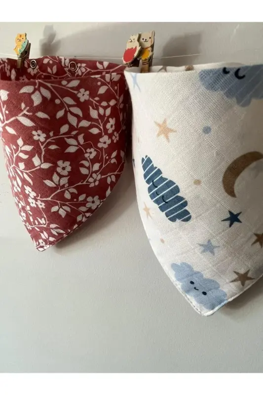 Müslin Kumaş Çıtçıtlı Bebek Salya Önlük & Fular (4 ADET) - 2