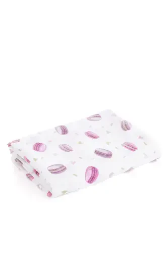 Muslin mato qoplamasi Makaron naqshli - Pushti 120x120 sm + 4 dona og'iz ro'moli-PUSHTI - 1