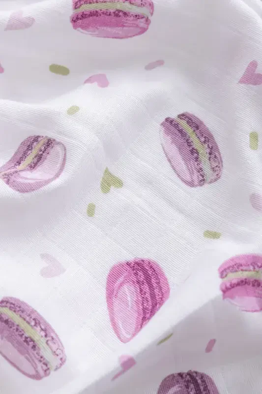 Muslin mato qoplamasi Makaron naqshli - Pushti 120x120 sm + 4 dona og'iz ro'moli-PUSHTI - 2