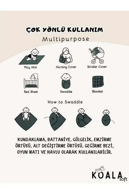 Muslin O'rash Adyol 3'li To'plam(80X80SM)|oeko-tex Muslin Mato | Yangi Tug'ilgan Chaqaloq Yumshoq Sochiq O'rash-Tog' Tekis Moviy va Hayvonlar Naqshli - 6