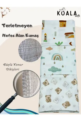 Müslin Örtü Battaniye 3'lü Set(80X80CM)|oeko-tex Müslin Kumaş | Yenidoğan Bebek Yumuşak Havlu Kundak - Dağ Düz Mavi ve Hayvan Desenli - Koala Soft (1)