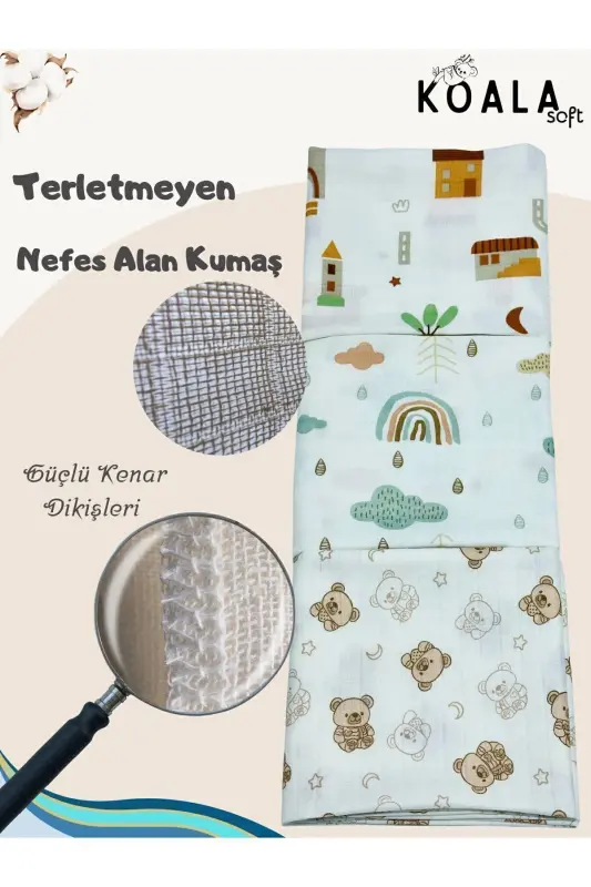 Müslin Örtü Battaniye 3'lü Set(80X80CM)|oeko-tex Müslin Kumaş | Yenidoğan Bebek Yumuşak Havlu Kundak - Dağ Düz Mavi ve Hayvan Desenli - 2