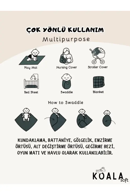 Müslin Örtü Battaniye 3'lü Set(80X80CM)|oeko-tex Müslin Kumaş | Yenidoğan Bebek Yumuşak Havlu Kundak - Dağ Düz Mavi ve Hayvan Desenli - 6