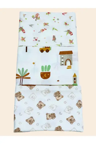 Müslin Örtü Battaniye 3'lü Set(80X80CM)|oeko-tex Müslin Kumaş | Yenidoğan Bebek Yumuşak Havlu,kundak - Bear Mountain Collection - 5