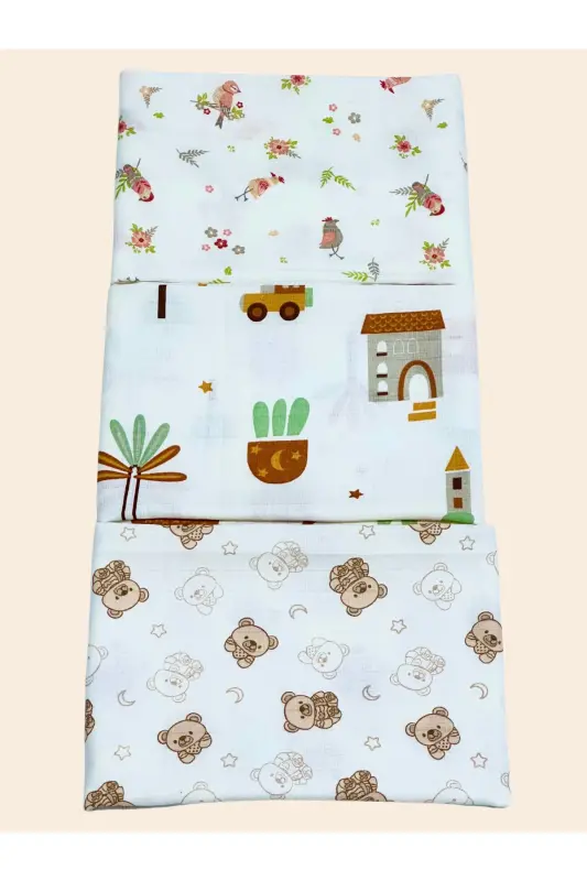 Müslin Örtü Battaniye 3'lü Set(80X80CM)|oeko-tex Müslin Kumaş | Yenidoğan Bebek Yumuşak Havlu,kundak - Bear Mountain Collection - 5
