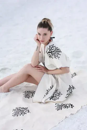 Müslin Peştemal Dokubba, Mercan Baskılı Müslin Peştemal-Bej - 2