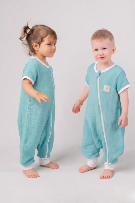 Muslin Sleeping Bag 0.5 Tog Oeko-tex Certified 100% Natural Cotton Turquoise Color - Turquoise - SAREBABY