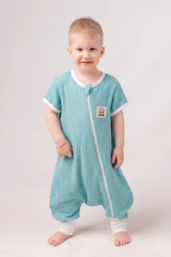 Muslin Sleeping Bag 0.5 Tog Oeko-tex Certified 100% Natural Cotton Turquoise Color - Turquoise - SAREBABY (1)