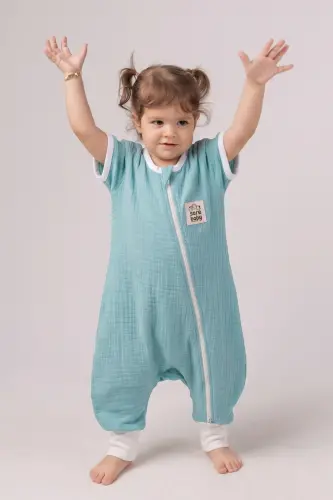 Muslin Sleeping Bag 0.5 Tog Oeko-tex Certified 100% Natural Cotton Turquoise Color - Turquoise - 3