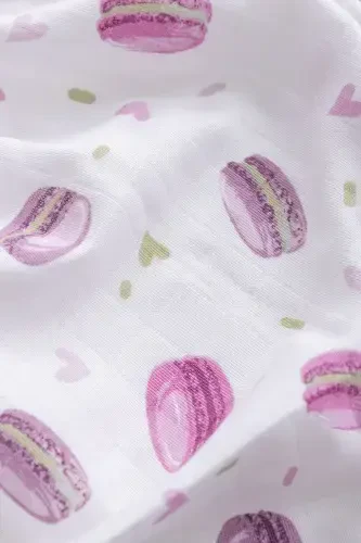 Muslin Swaddle Macaron Pattern - Pink 120x120 Cm + 4 Pcs Burp Cloths-PINK - CALINE BABY (1)