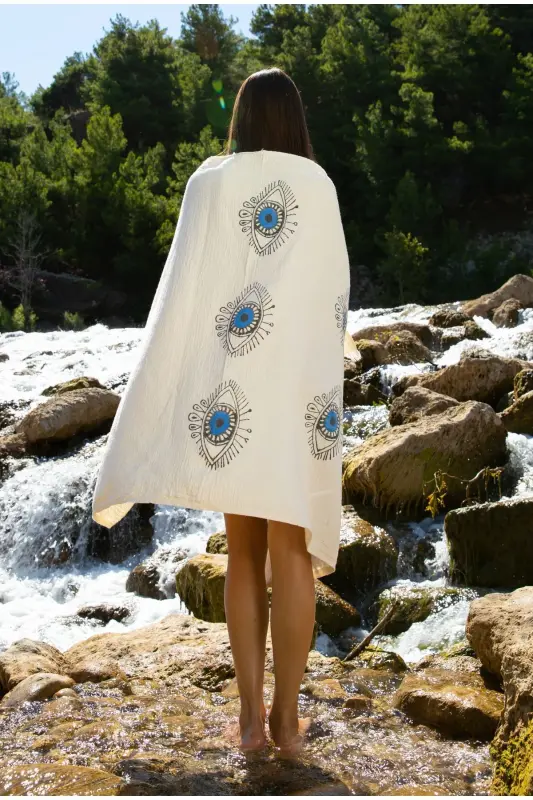 - Muslin Turkish Towel - %100 Cotton - Organic - Printed-white - 3