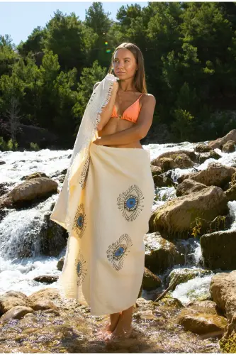 - Muslin Turkish Towel - %100 Cotton - Organic - Printed-white - 6