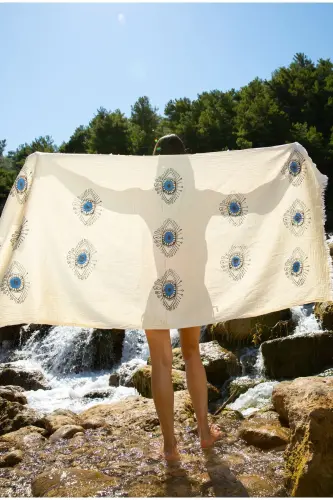 - Muslin Turkish Towel - %100 Cotton - Organic - Printed-white - 7