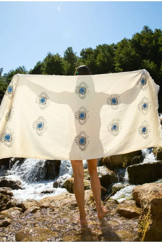 - Muslin Turkish Towel - %100 Cotton - Organic - Printed-white - 7