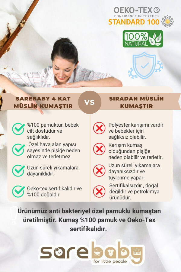 Muslin Uyqu Xaltagi 0.5 Tog Yozgi Uyqu Xaltagi Oeko-tex Sertifikatlangan 100% Tabii Paxta - 3