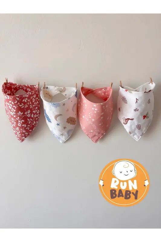 Муслиновая ткань. Два детских слюнявчика & 2 пеленки с кнопками (4 шт.) - RUNBABY