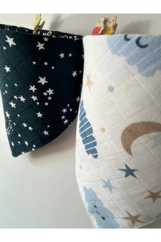 Муслиновая ткань. Двухкнопочный детский слюнявчик & нагрудник. - 3