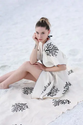 Муслиновое пештемаль Dokubba, муслиновое пештемаль с коралловым принтом - бежевый - 2