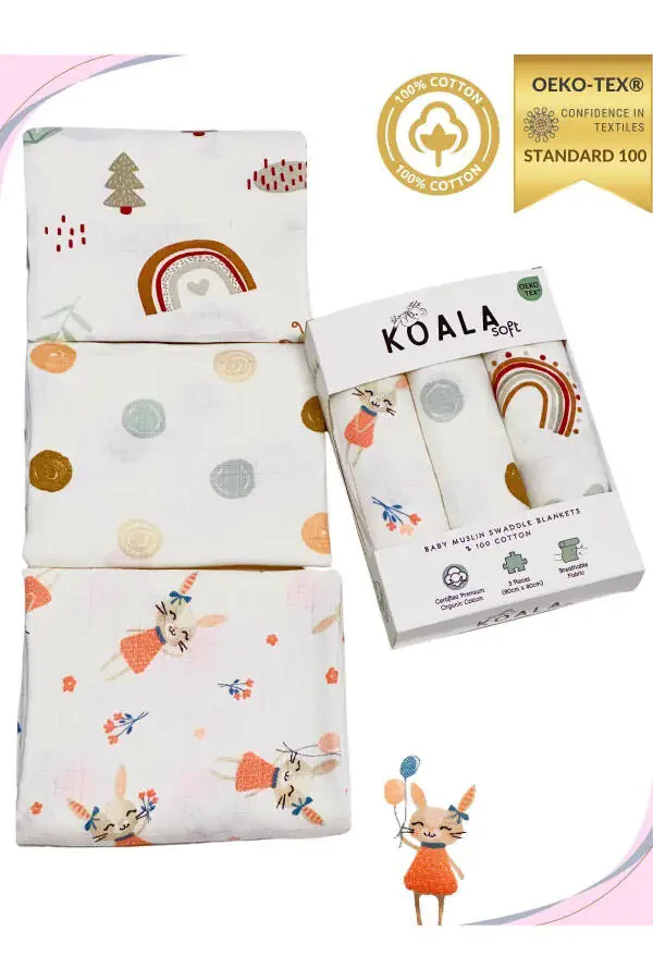 Муслиновый плед 3-х местный набор (80X80CM) | oeko-tex Муслиновая ткань | Мягкое полотенце для новорожденного, пеленание - 11