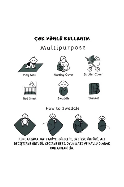 Муслиновый плед 3-х местный набор (80X80CM) | oeko-tex Муслиновая ткань | Мягкое полотенце для новорожденного, пеленание - 3