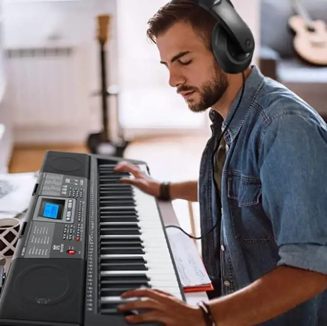 MUSTAR Piano Keyboard, MEKS-500 61 Key Learning Keyboard Piano with Lighted Up Keys, Electric Piano Keyboard for Beginners, Stand, Sustain Pedal, Headphones/Microphone, USB Midi, Built-in Speakers - 1