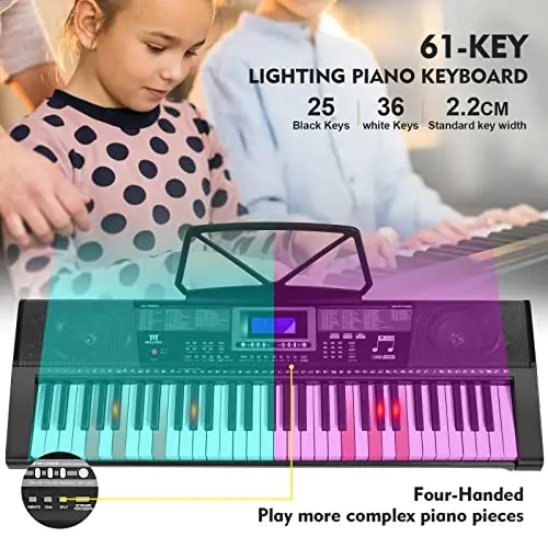 MUSTAR Piano Keyboard, MEKS-500 61 Key Learning Keyboard Piano with Lighted Up Keys, Electric Piano Keyboard for Beginners, Stand, Sustain Pedal, Headphones/Microphone, USB Midi, Built-in Speakers - 4