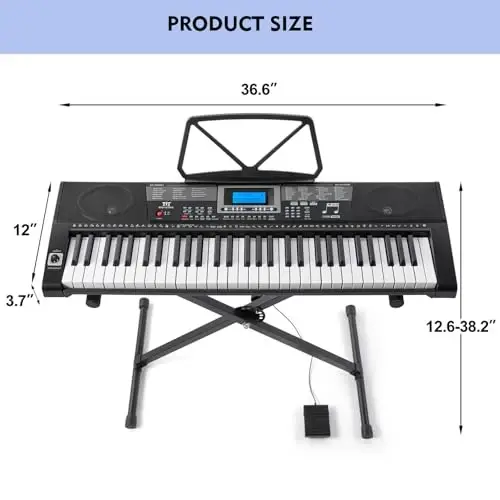 MUSTAR Piano Keyboard, MEKS-500 61 Key Learning Keyboard Piano with Lighted Up Keys, Electric Piano Keyboard for Beginners, Stand, Sustain Pedal, Headphones/Microphone, USB Midi, Built-in Speakers - 4