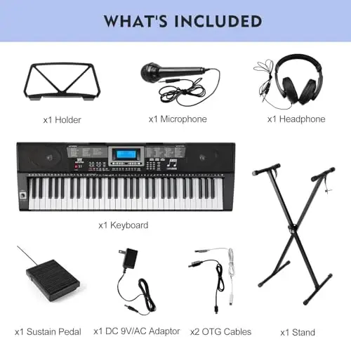 MUSTAR Piano Keyboard, MEKS-500 61 Key Learning Keyboard Piano with Lighted Up Keys, Electric Piano Keyboard for Beginners, Stand, Sustain Pedal, Headphones/Microphone, USB Midi, Built-in Speakers - 5