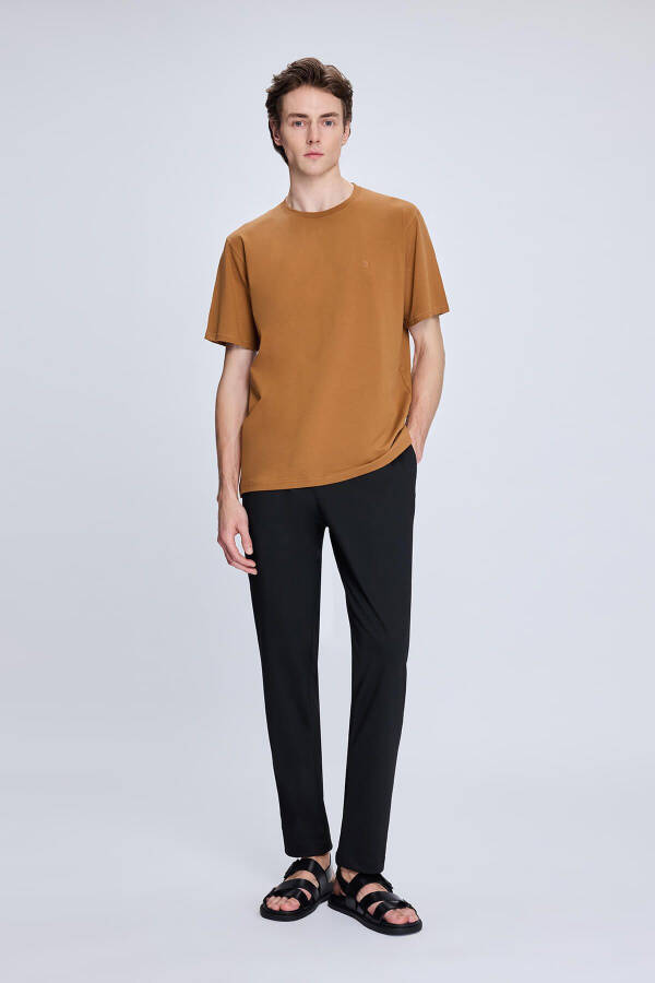 Mustard Regular Fit Crew Neck Cotton Knitted T-Shirt - 2