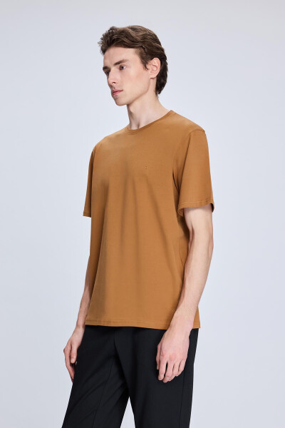 Mustard Regular Fit Crew Neck Cotton Knitted T-Shirt - 3