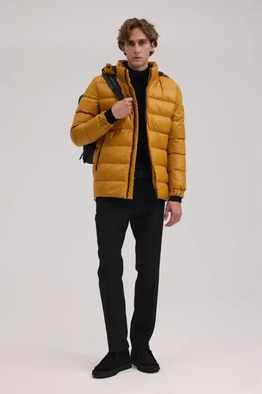 Mustard Regular Fit Hooded Padded Winter Coat - 2