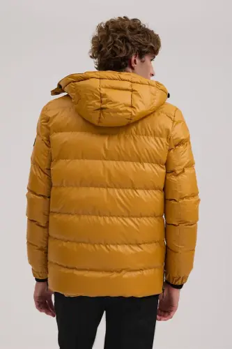 Mustard Regular Fit Hooded Padded Winter Coat - 4