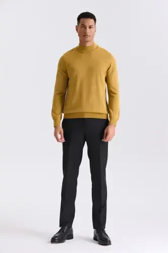 Mustard Slim Fit Half Mock Neck Knit Sweater - Modazone (1)