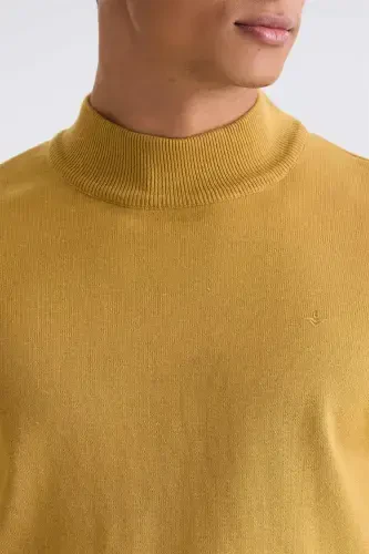Mustard Slim Fit Half Mock Neck Knit Sweater - 3