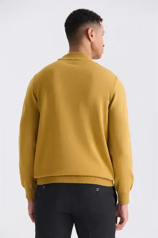 Mustard Slim Fit Half Mock Neck Knit Sweater - 4