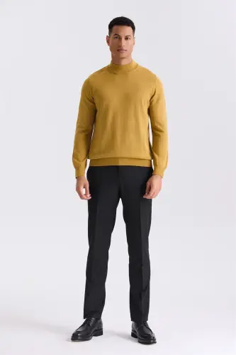 Mustard Slim Fit Half Mock Neck Knit Sweater - JAKAMEN (1)