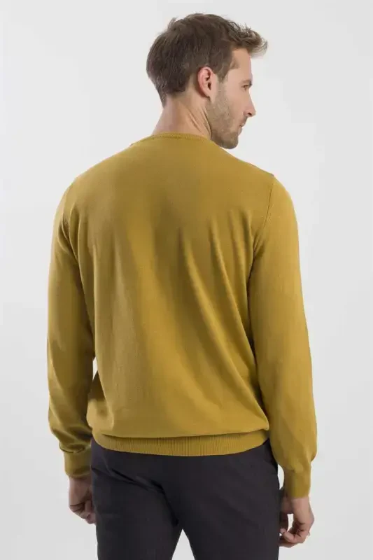 Mustard Slim Fit Mockneck Pullover Sweater - 4