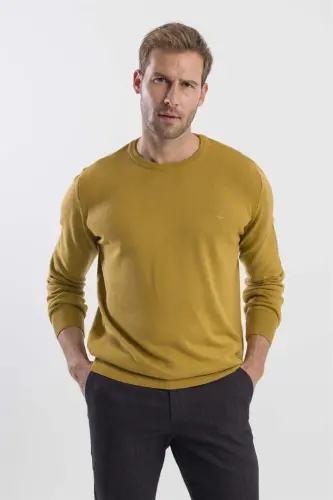 Mustard Slim Fit Mockneck Pullover Sweater - JAKAMEN (1)
