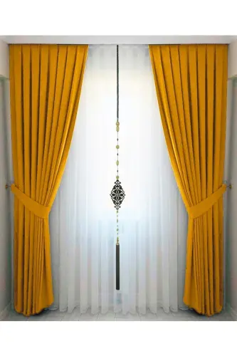Mustard Yellow Pleated Velvet Curtain High Quality Single Panel-Mustard - 3