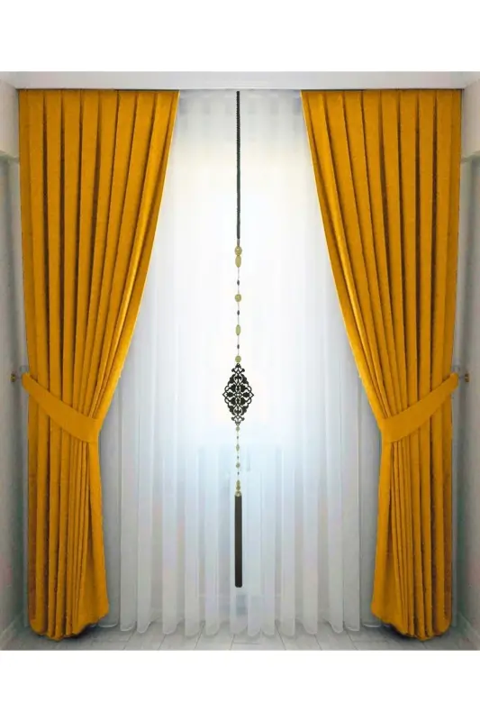 Mustard Yellow Pleated Velvet Curtain High Quality Single Panel-Mustard - 3