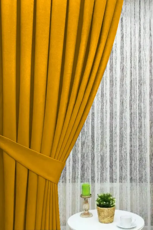 Mustard Yellow Pleated Velvet Curtain High Quality Single Panel-Mustard - 5