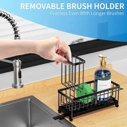 Cisily Sponge Holder for Kitchen Sink with Towel Rack, Sink Caddy with Kitchen High Brush Holder, Organzier Rustproof 304 Stainless Steel Dish Organizer Divider, Soap Dispenser Storage - 5