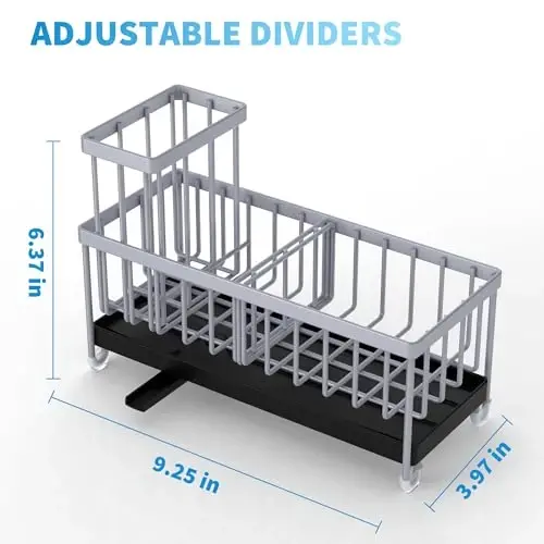 Cisily Light Gray Sponge Holder for Kitchen Sink, Sink Caddy Organizer with High Brush Holder, Kitchen Countertop Organizers and Storage Essentials, Rustproof 304 Stainless Steel, Soap Dispenser - CISILY (1)