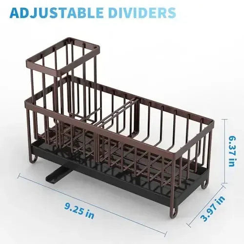 Cisily Brown Sponge Holder for Kitchen Sink, Sink Caddy Organizer with High Brush Holder, Kitchen Countertop Organizers and Storage Essentials, Rustproof 304 Stainless Steel, Soap Dispenser Organize - 3