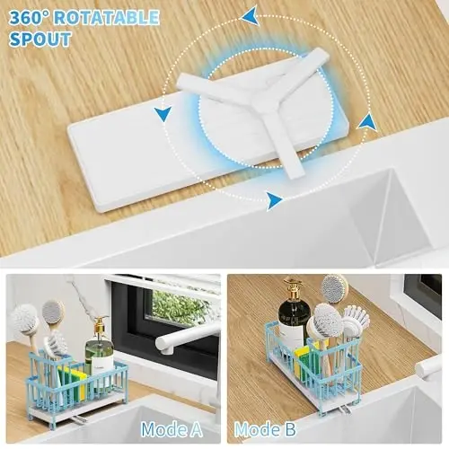 Cisily Blue Sponge Holder for Kitchen Sink, Sink Caddy Organizer with High Brush Holder, Kitchen Countertop Organizers and Storage Essentials, Rustproof 304 Stainless Steel, Soap Dispenser Organize - 2